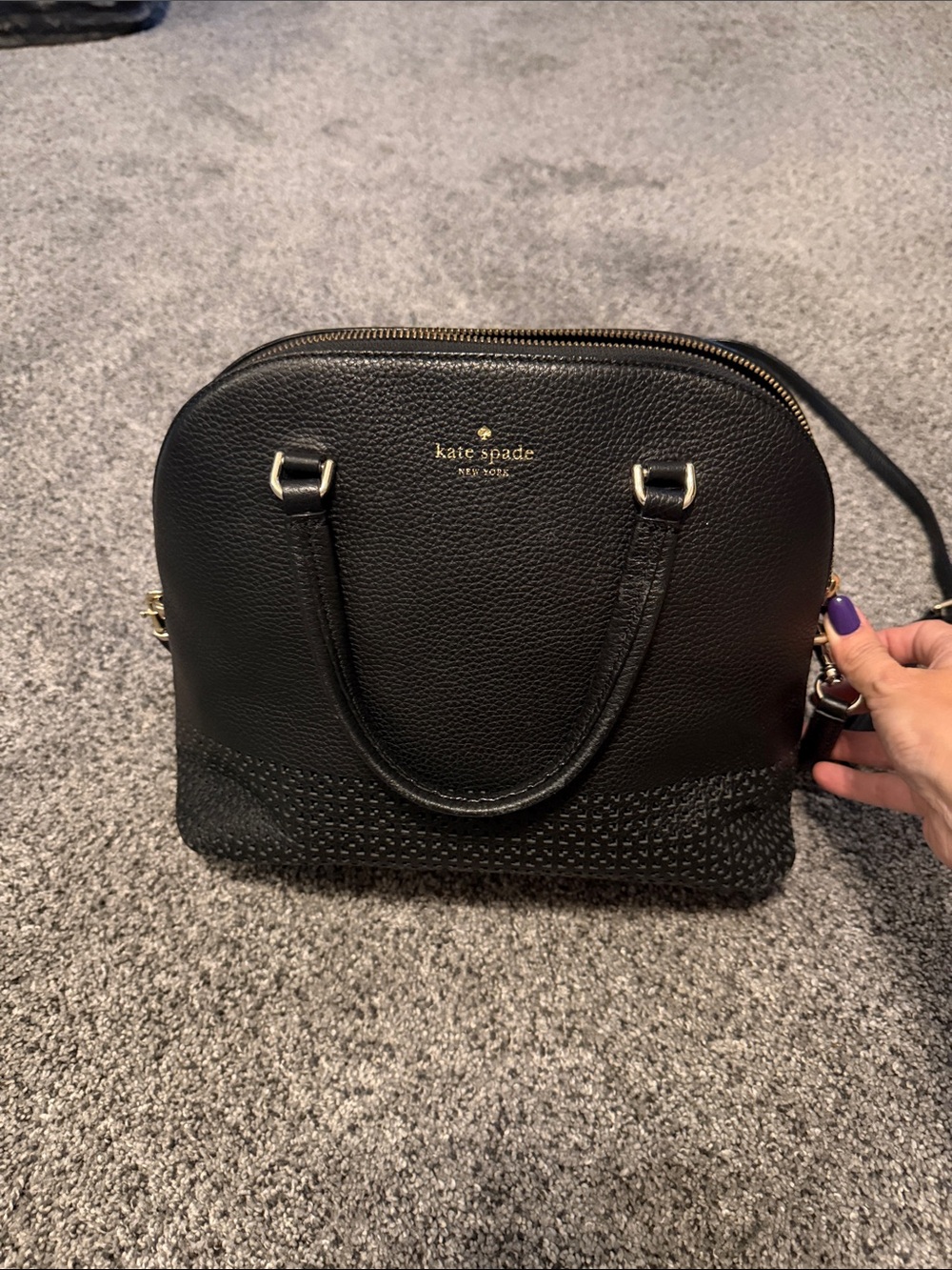 kate spade Black Pebbled Leather Dome Satchel with Textured Base